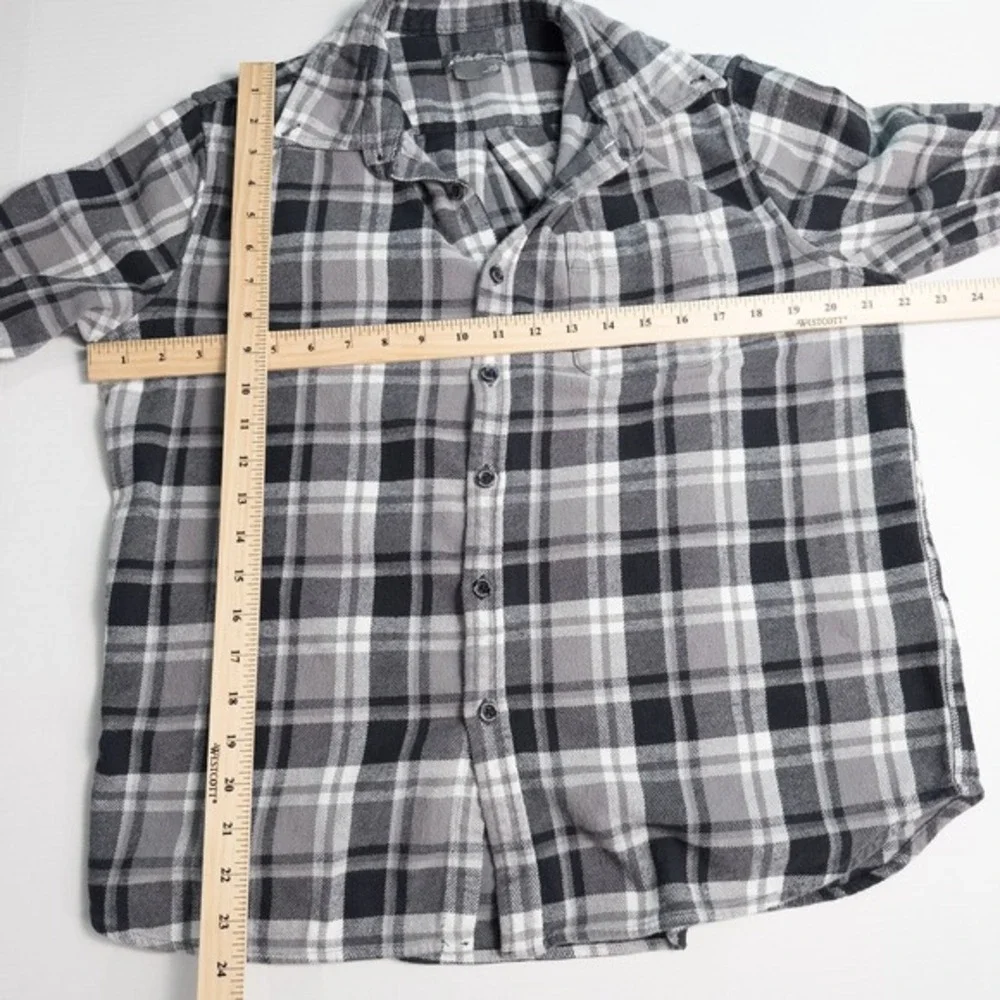 Eddie Bauer Mens Everyday Flex Flannel Plaid Button Down Shirt Large Gray Cotton
